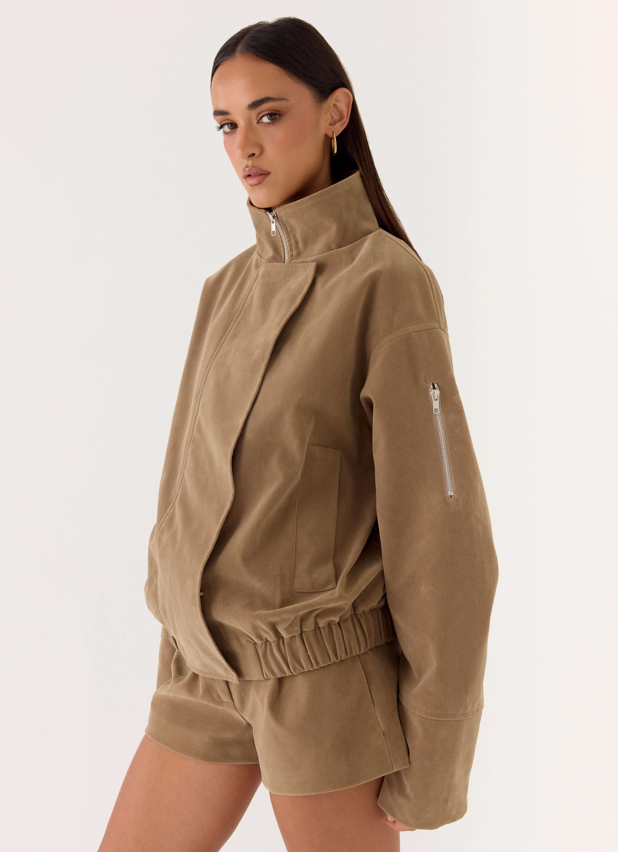 Faux Suede Jacket - Taupe