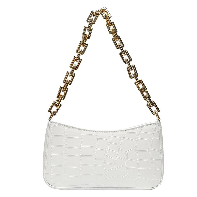 Women Solid Color Metal Chain Shoulder Handbags Female Travel Fashion Hand Bag
