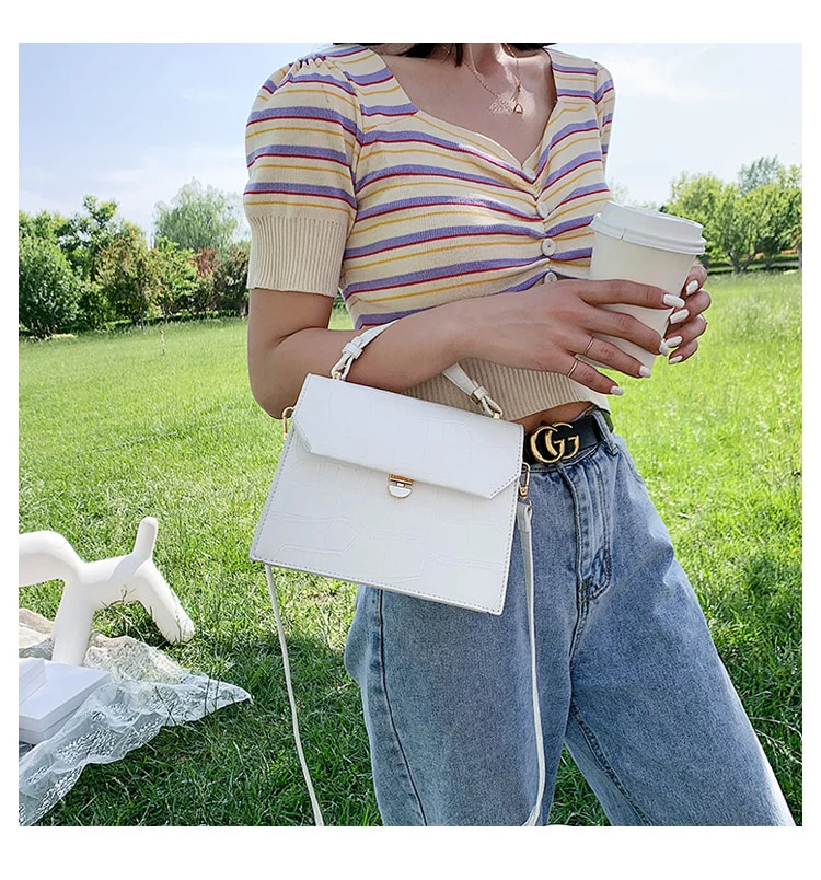 Stone Patent White Cross Bags For Women 2026 Small Handbag
