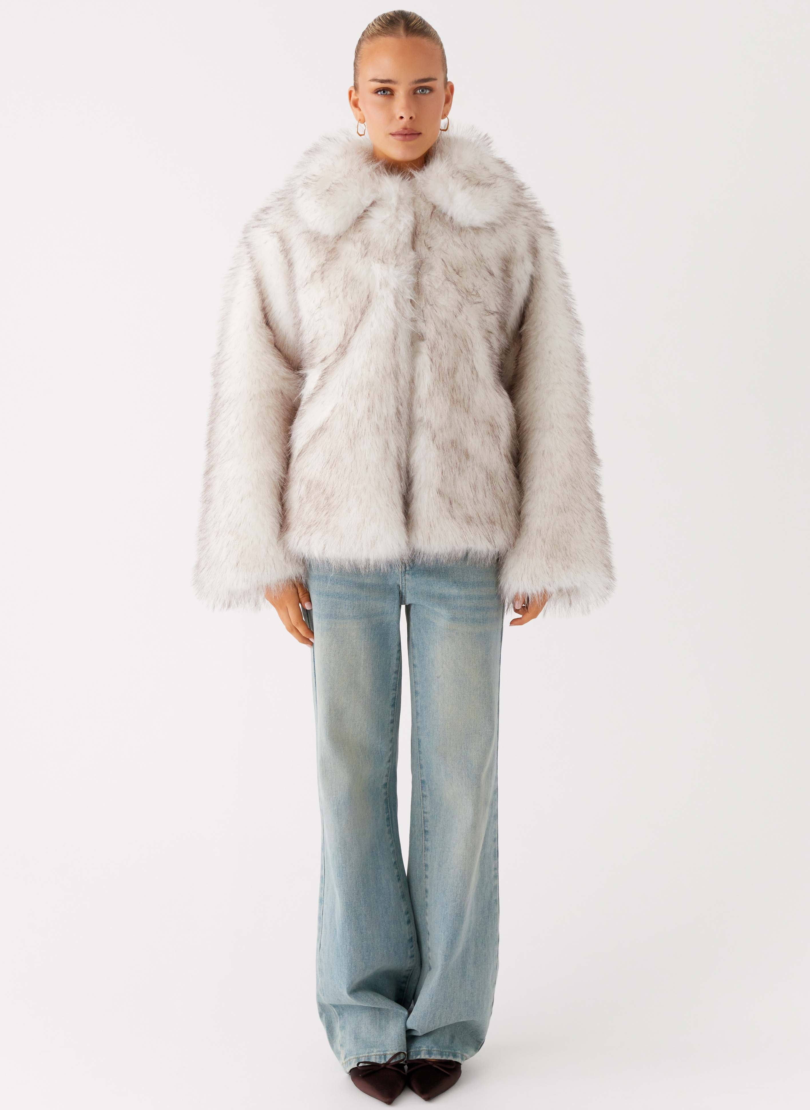 Faux Fur Jacket - White Grey
