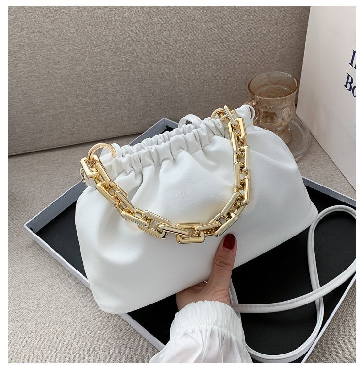 Gold Chains Dumpling Clip Purse Bag Women Cloud Underarm Shoulder Bag