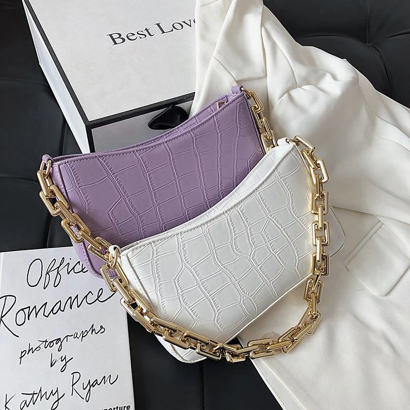 Women Solid Color Metal Chain Shoulder Handbags Female Travel Fashion Hand Bag