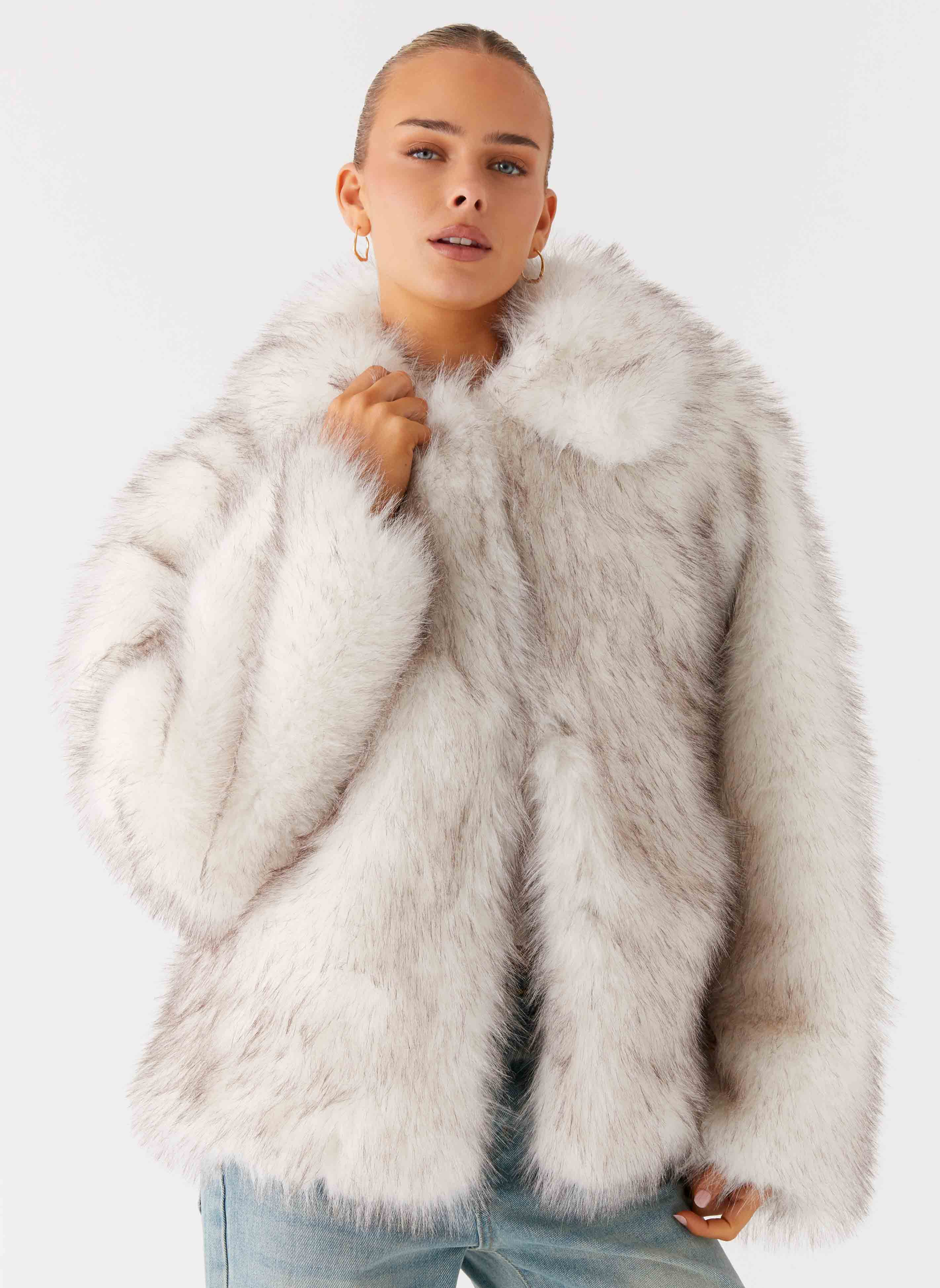 Faux Fur Jacket - White Grey