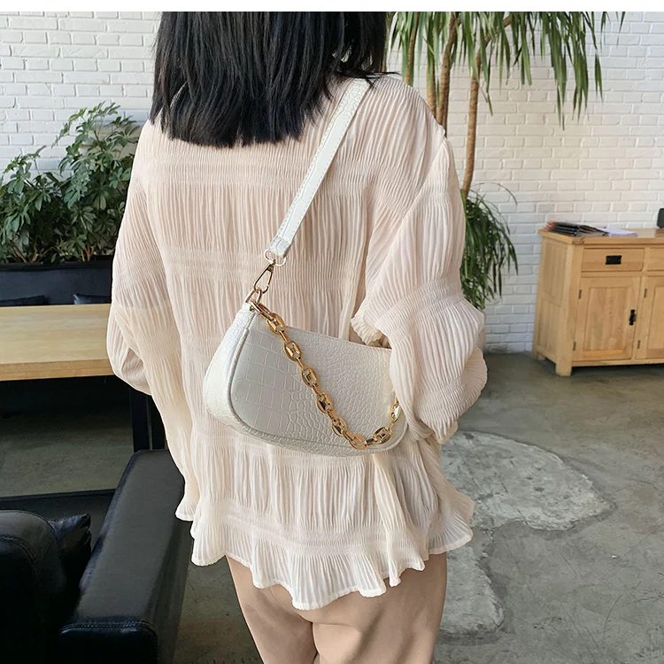 New Fashion Crocodile Pattern Baguette Bags MINI PU Leather Shoulder Bags