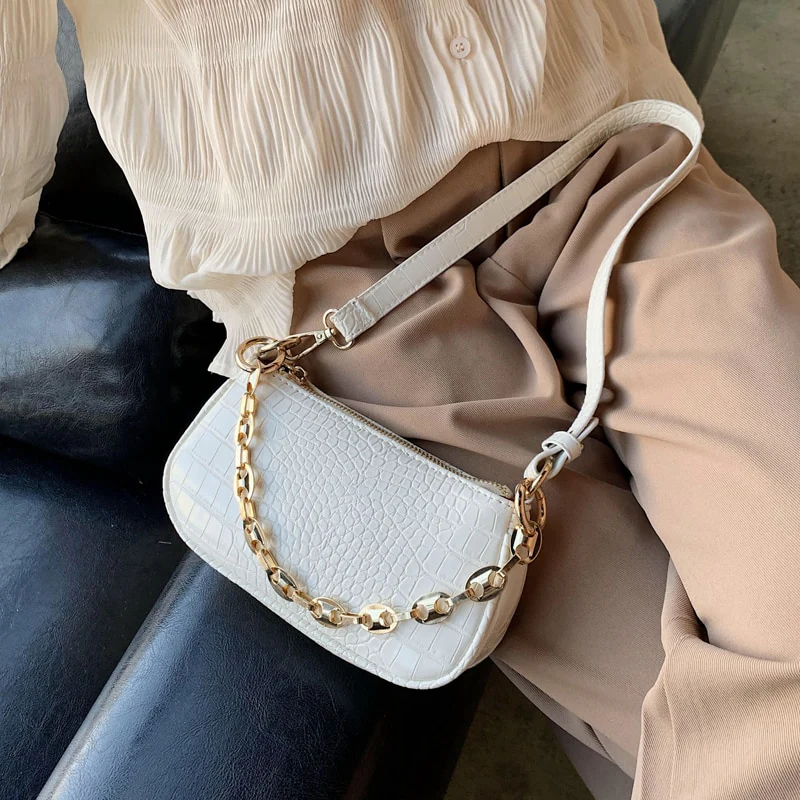 New Fashion Crocodile Pattern Baguette Bags MINI PU Leather Shoulder Bags