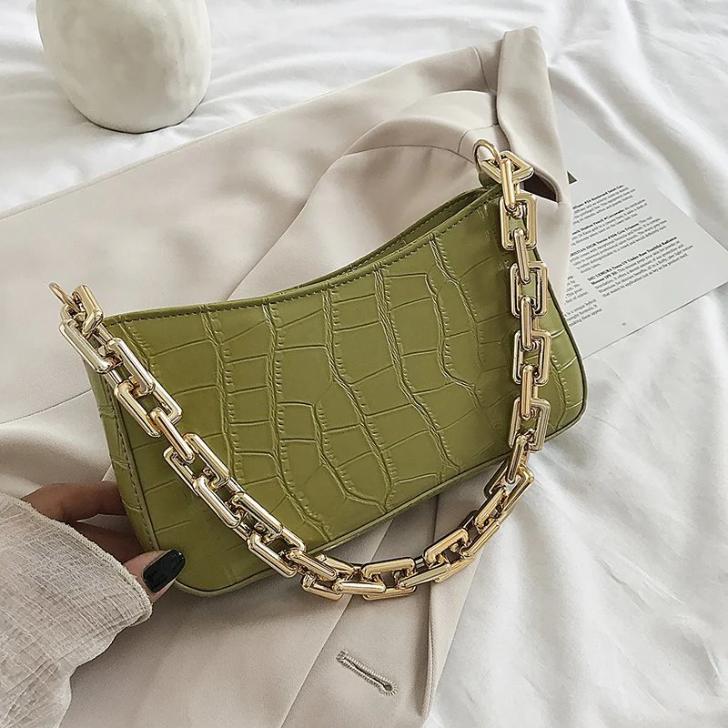Women Solid Color Metal Chain Shoulder Handbags Female Travel Fashion Hand Bag