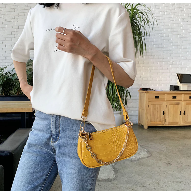 New Fashion Crocodile Pattern Baguette Bags MINI PU Leather Shoulder Bags