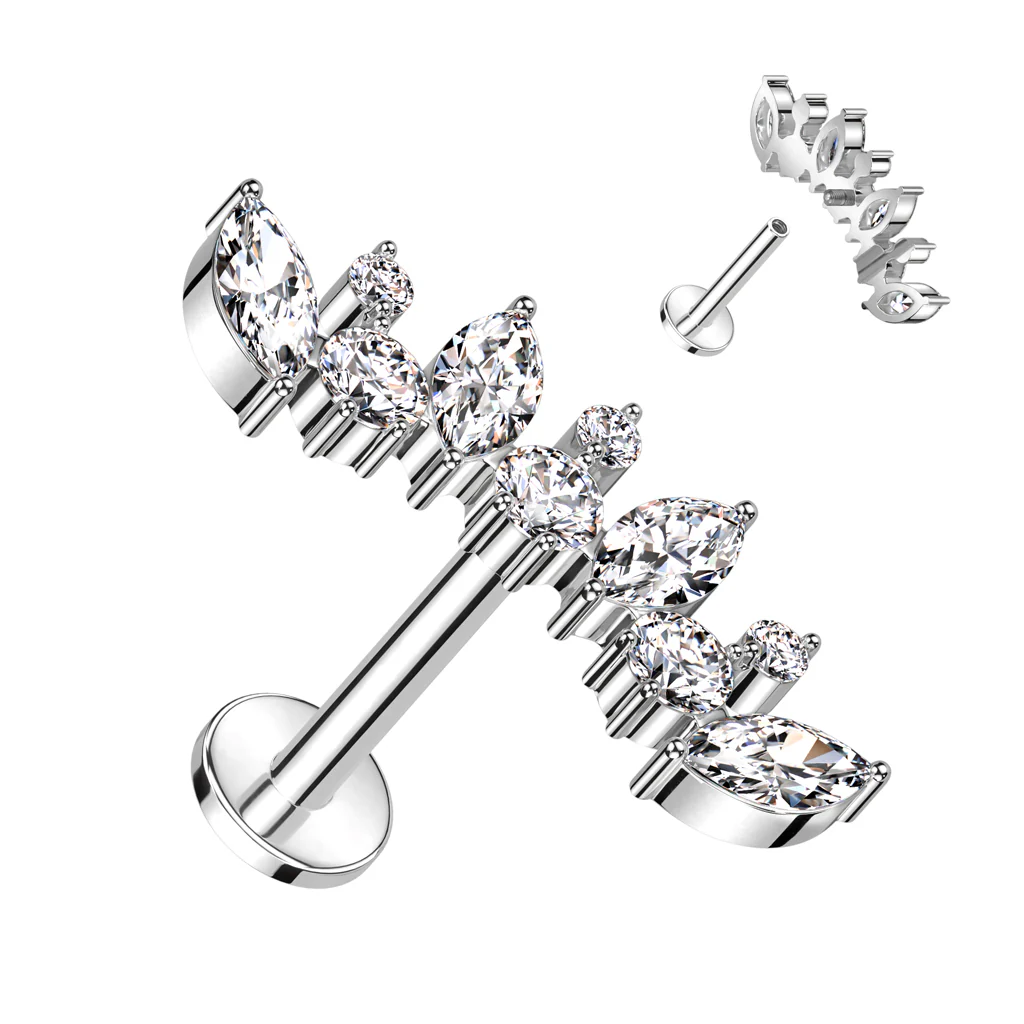 16G 1/4 Clear CZ Gem Implant Grade Titanium Internally Threaded Curve Labret