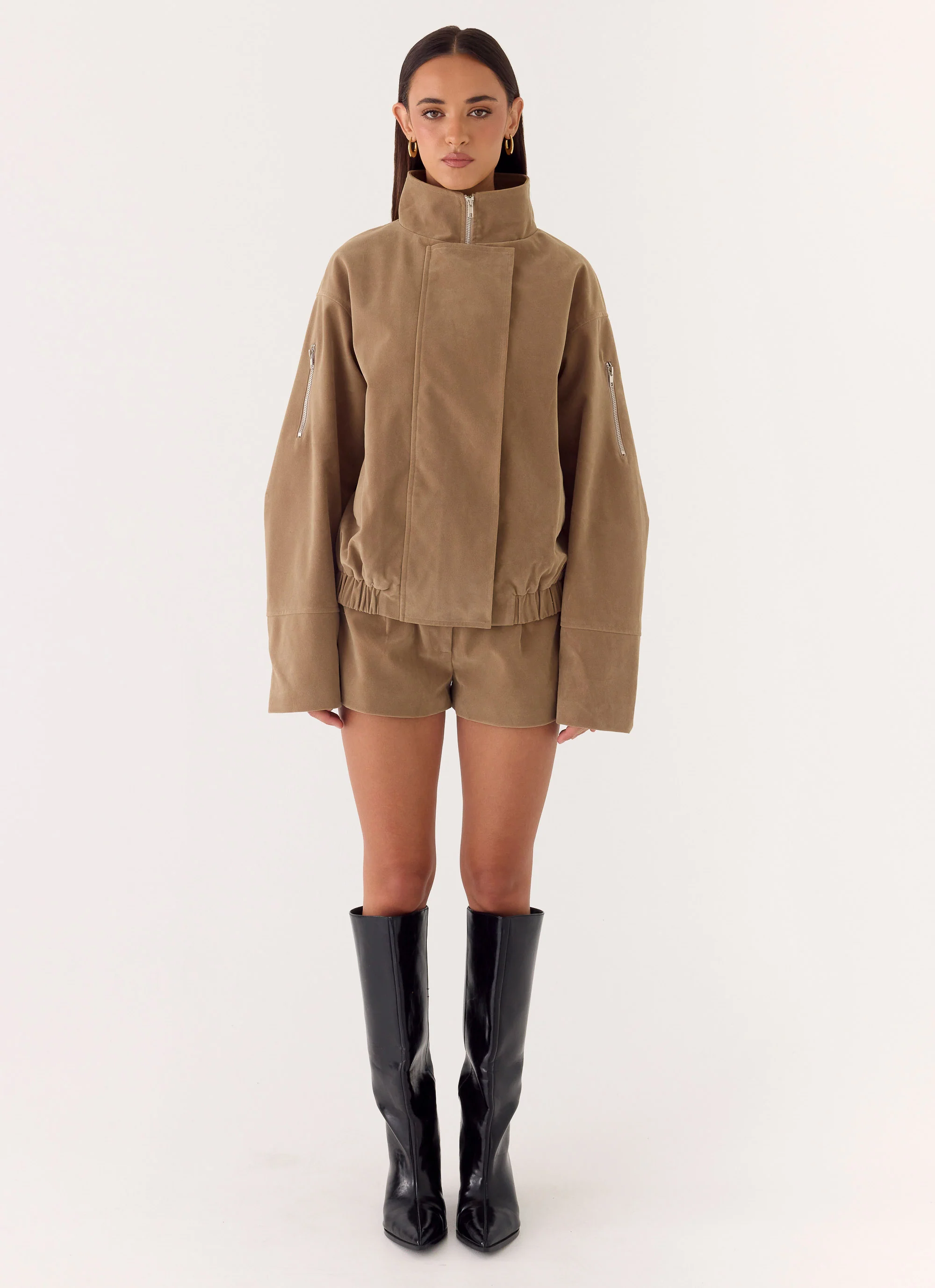 Faux Suede Jacket - Taupe