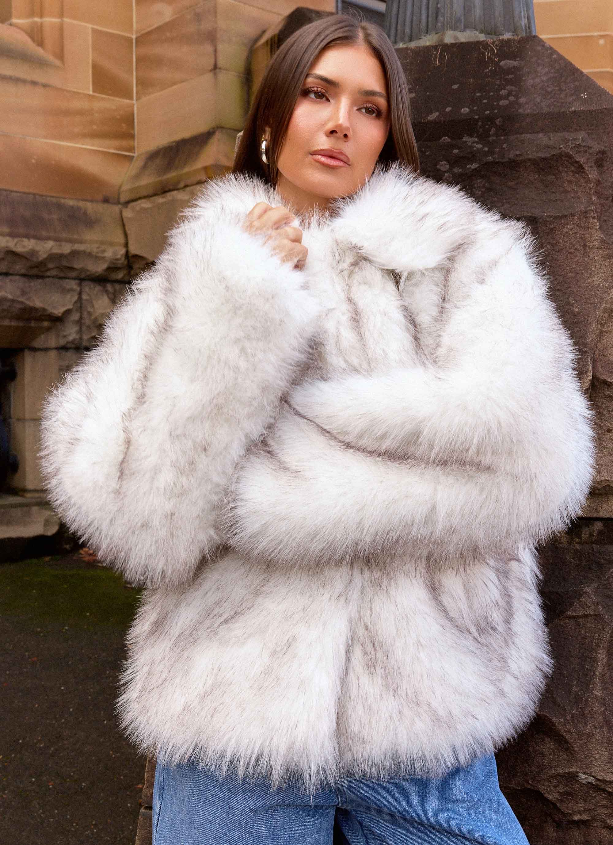 Faux Fur Jacket - White Grey