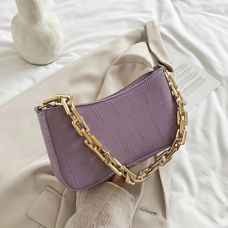 Women Solid Color Metal Chain Shoulder Handbags Female Travel Fashion Hand Bag