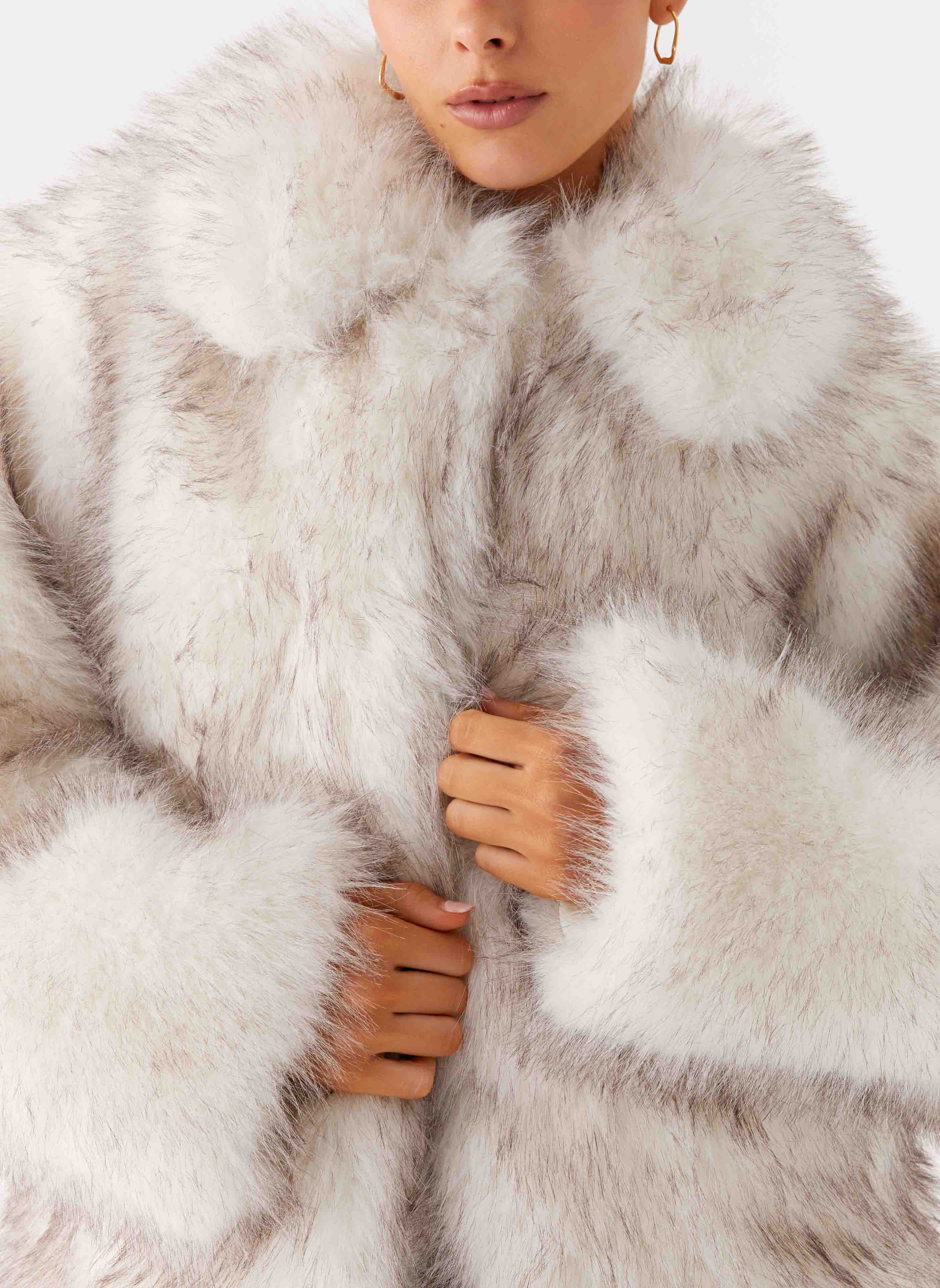 Faux Fur Jacket - White Grey