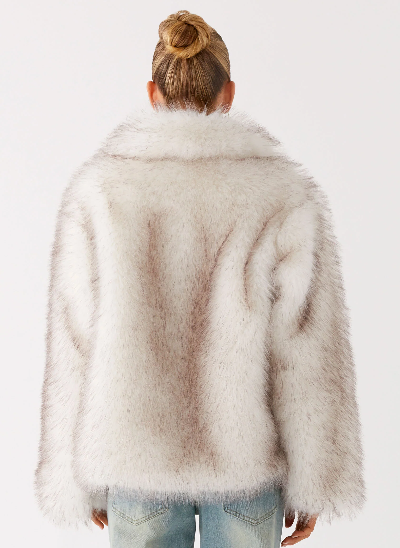 Faux Fur Jacket - White Grey