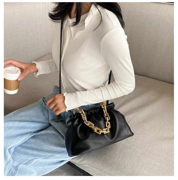 Gold Chains Dumpling Clip Purse Bag Women Cloud Underarm Shoulder Bag