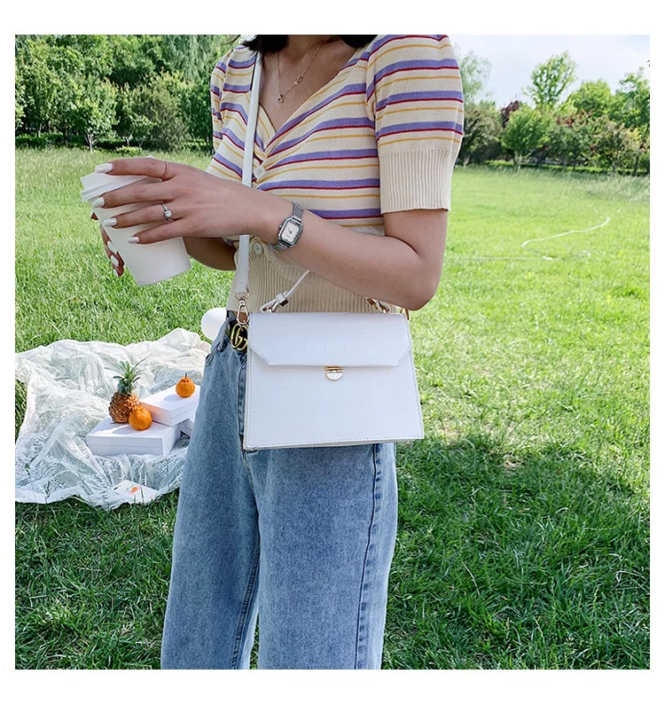 Stone Patent White Cross Bags For Women 2026 Small Handbag