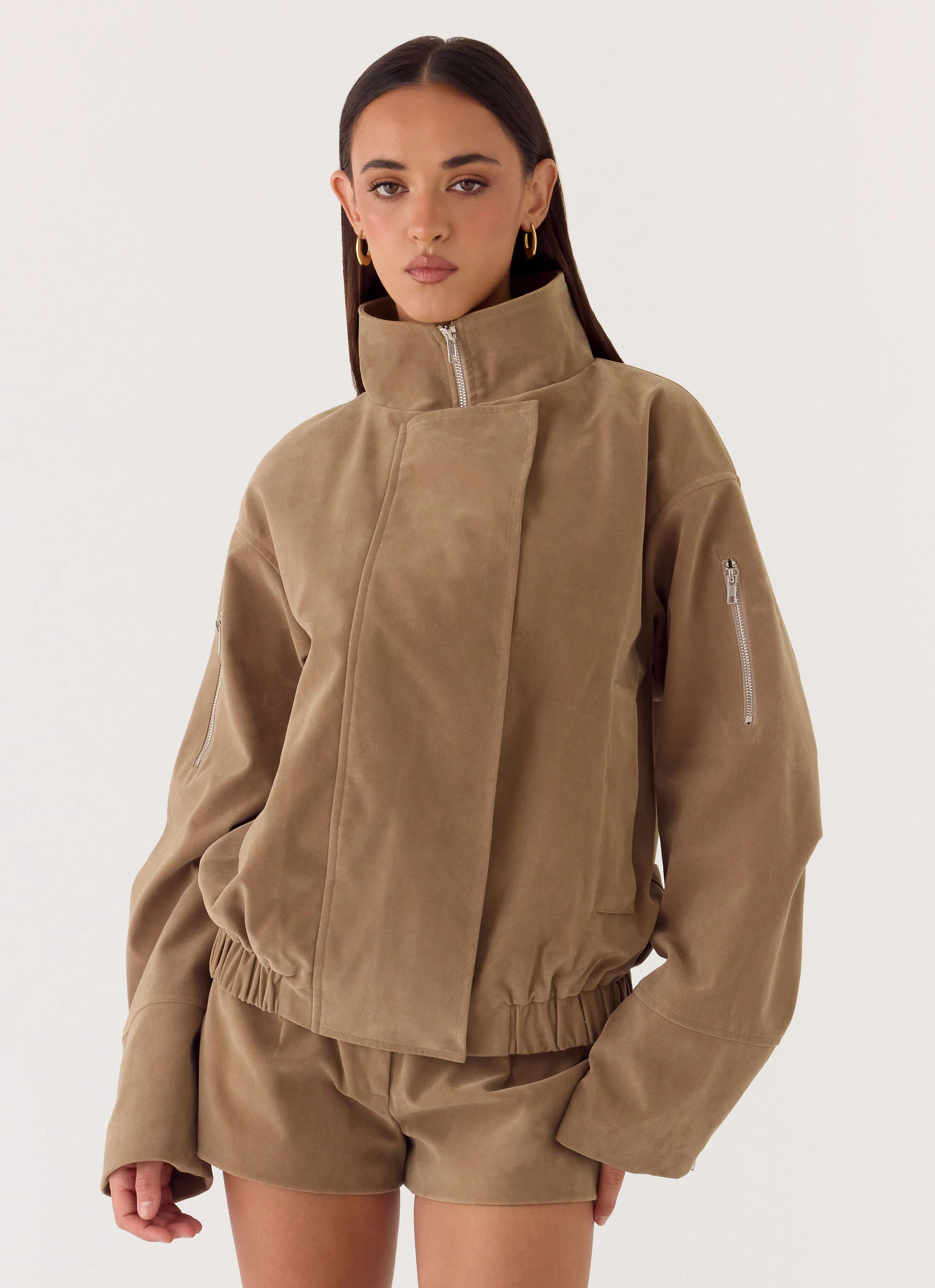 Faux Suede Jacket - Taupe