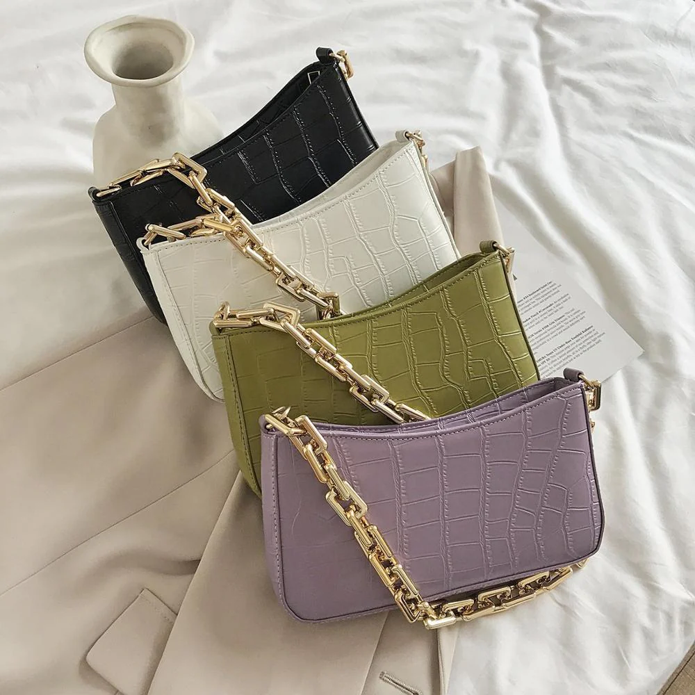 Women Solid Color Metal Chain Shoulder Handbags Female Travel Fashion Hand Bag
