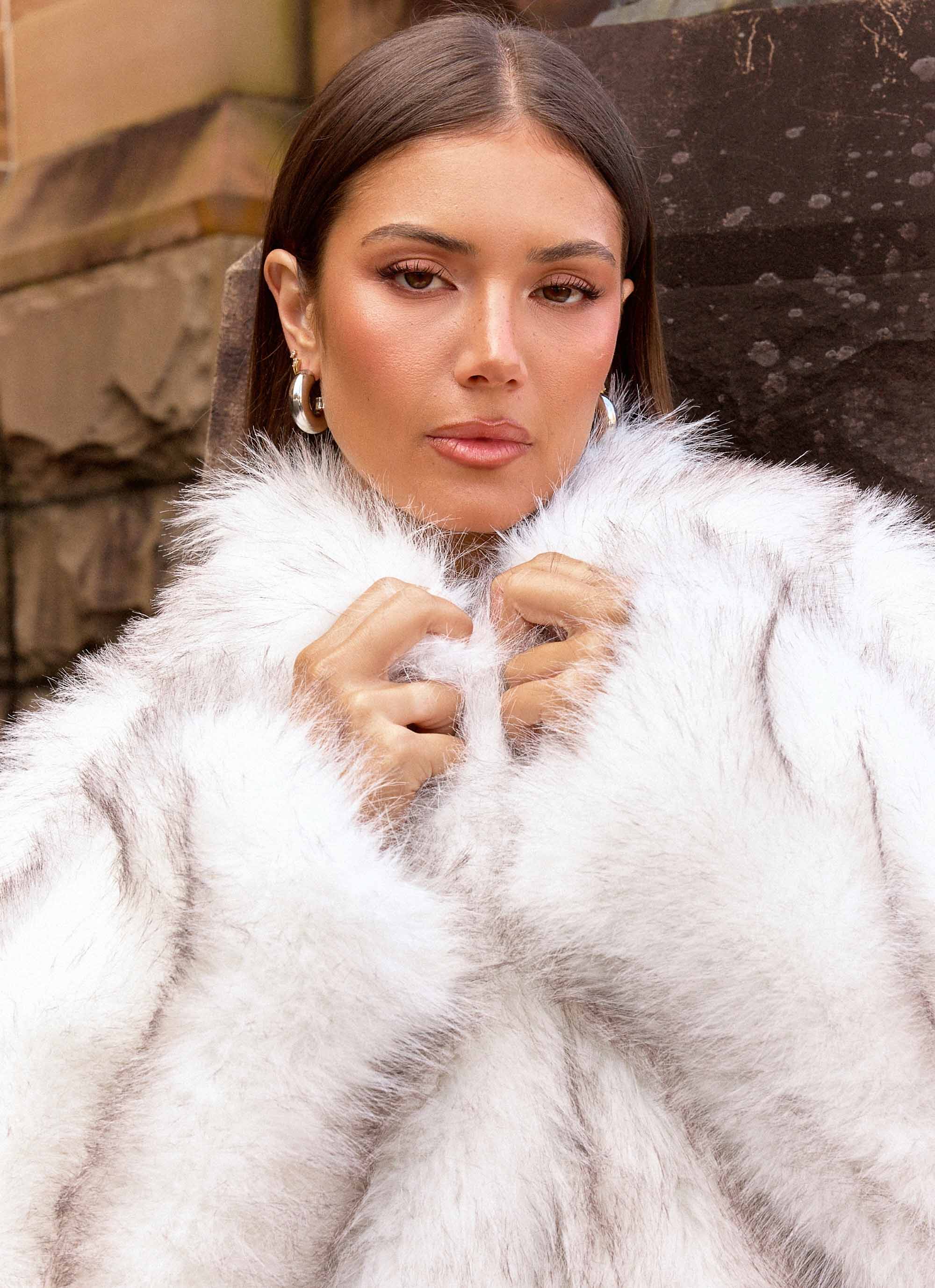 Faux Fur Jacket - White Grey