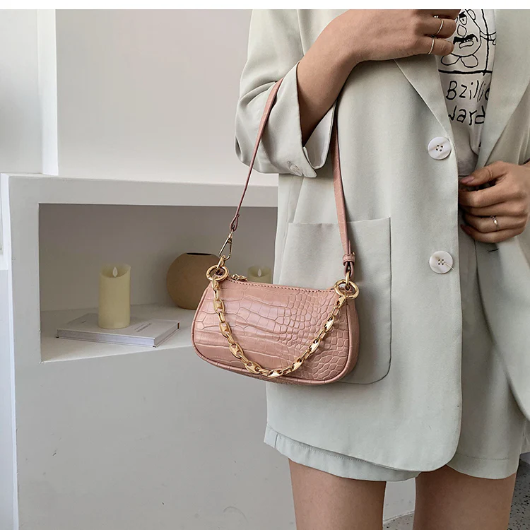New Fashion Crocodile Pattern Baguette Bags MINI PU Leather Shoulder Bags