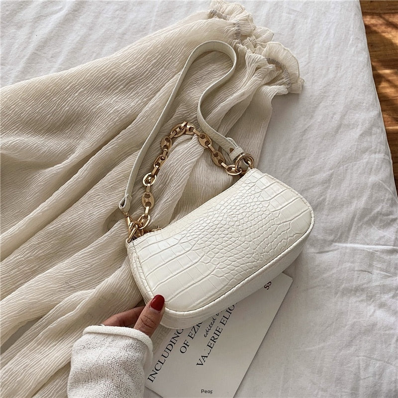 New Fashion Crocodile Pattern Baguette Bags MINI PU Leather Shoulder Bags
