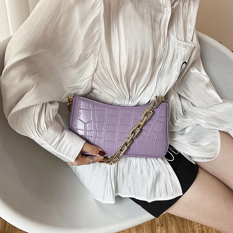Women Solid Color Metal Chain Shoulder Handbags Female Travel Fashion Hand Bag