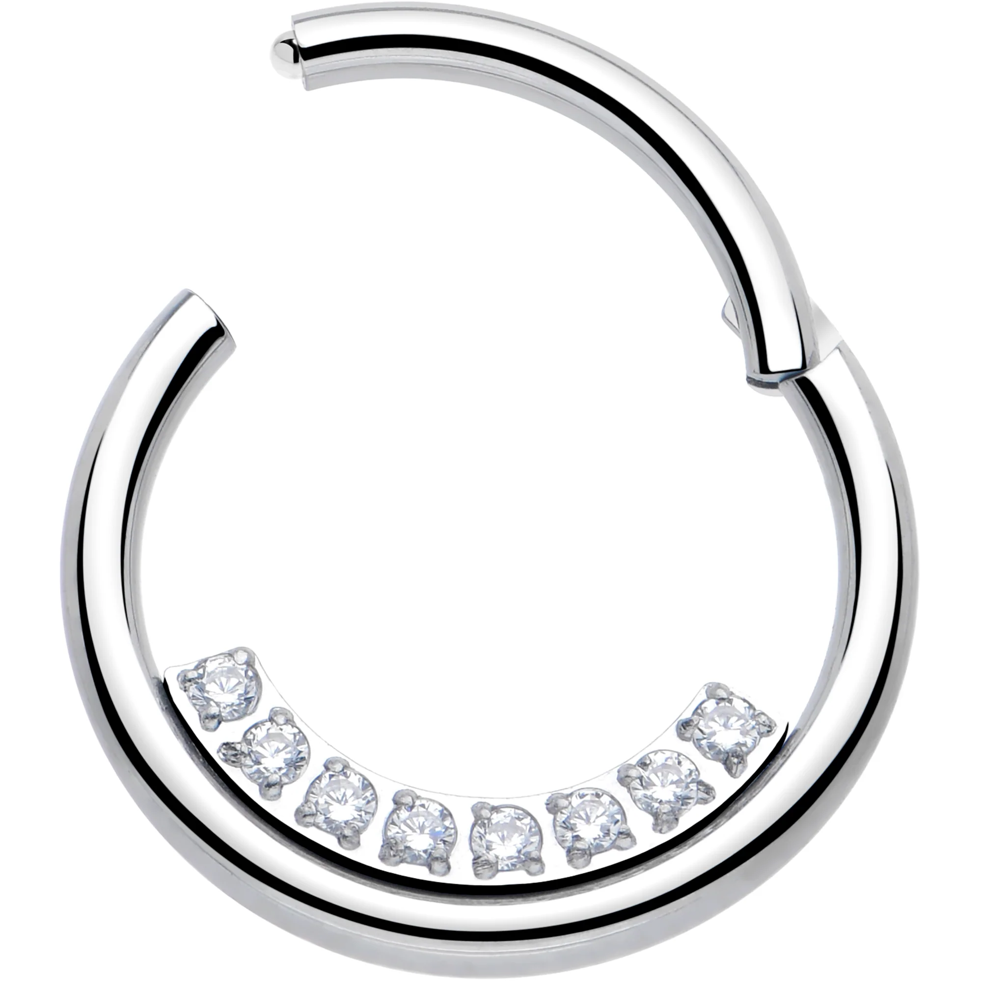 16G 3/8 Clear CZ Gem Forward Facing Inner Curve Hinged Segment Ring