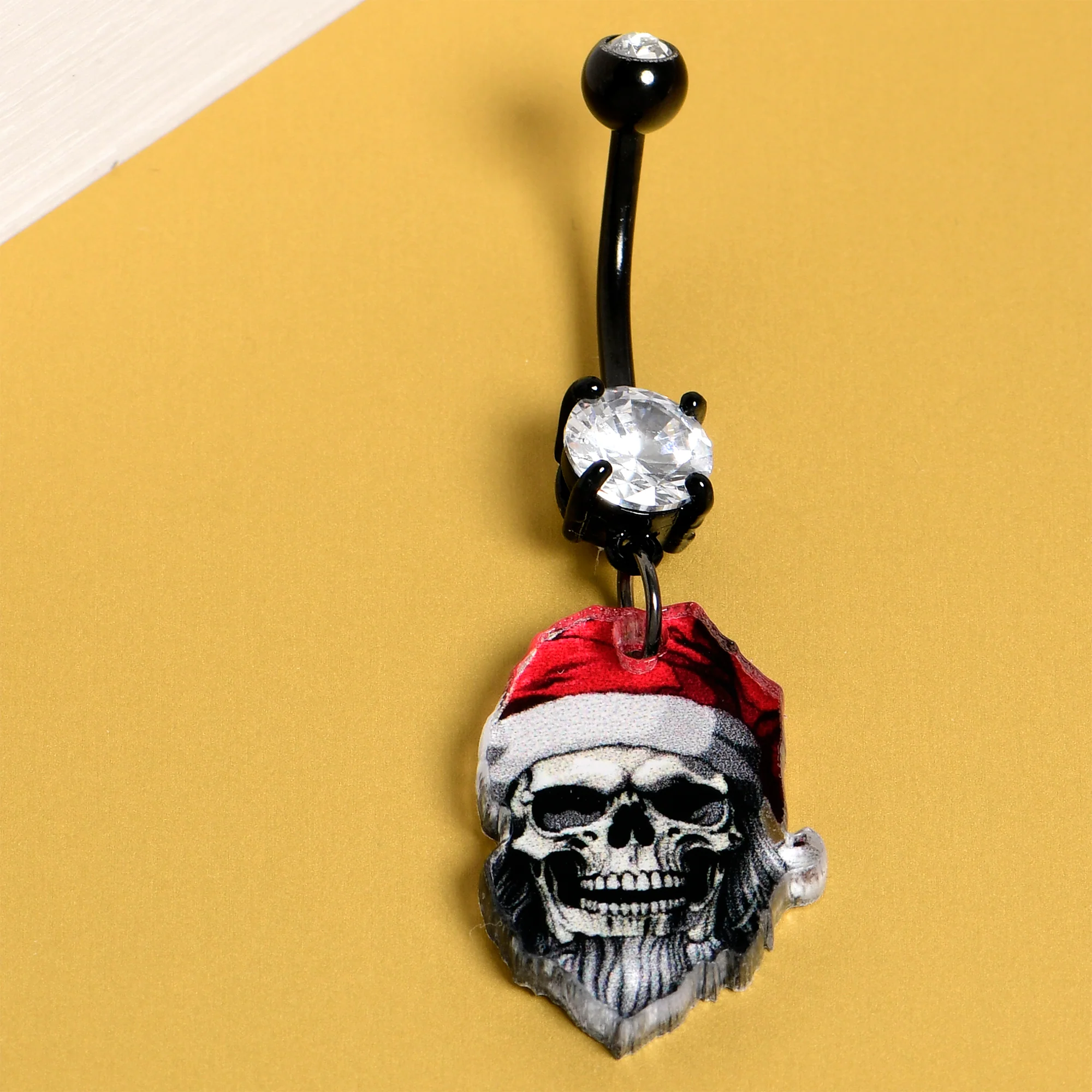 Black Double Gem Skeleton Santa Claus Dangle Christmas Belly Ring