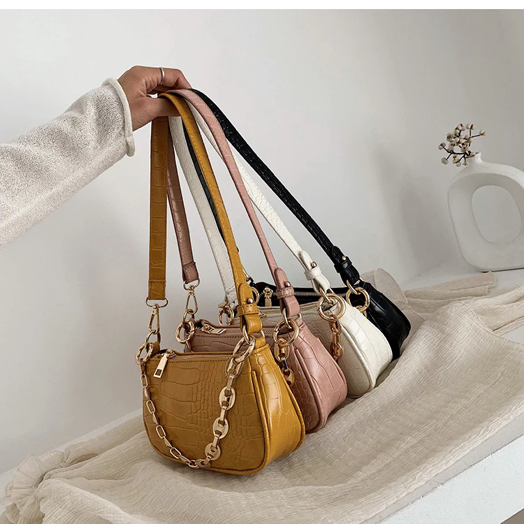 New Fashion Crocodile Pattern Baguette Bags MINI PU Leather Shoulder Bags