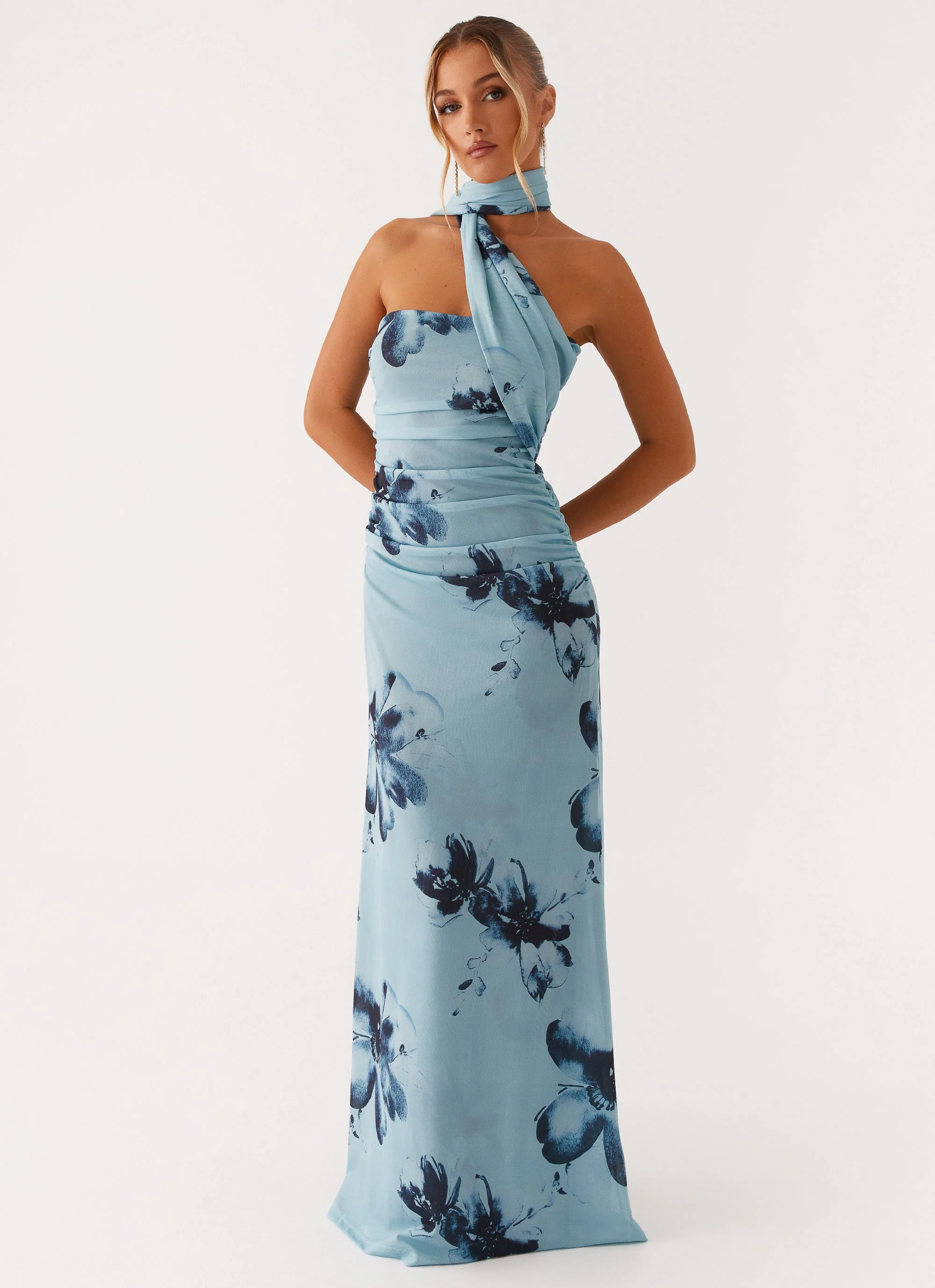 Maxi Dress - Blue Black Floral Chinese ink