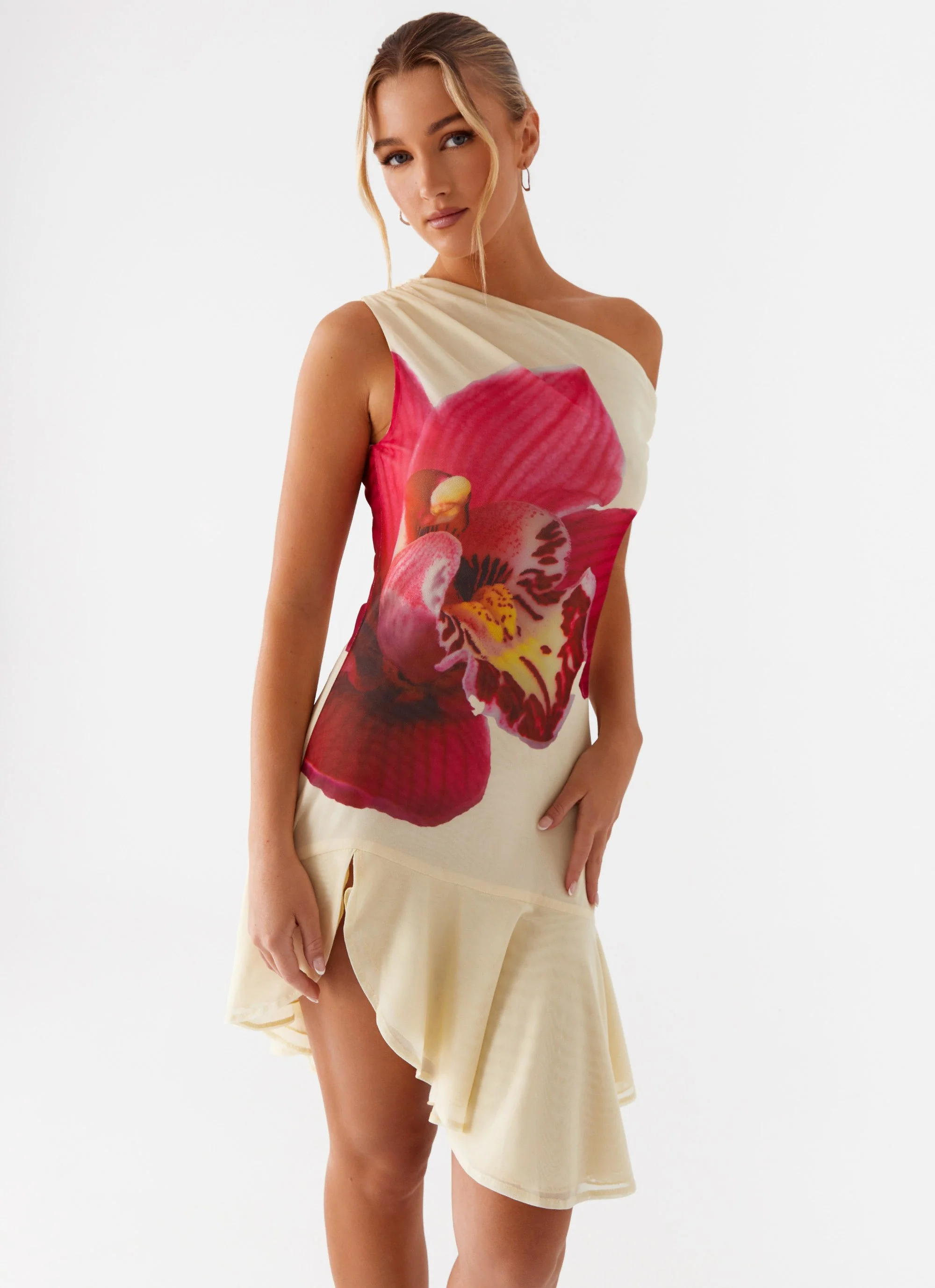 One Shoulder Mini Dress - Yellow