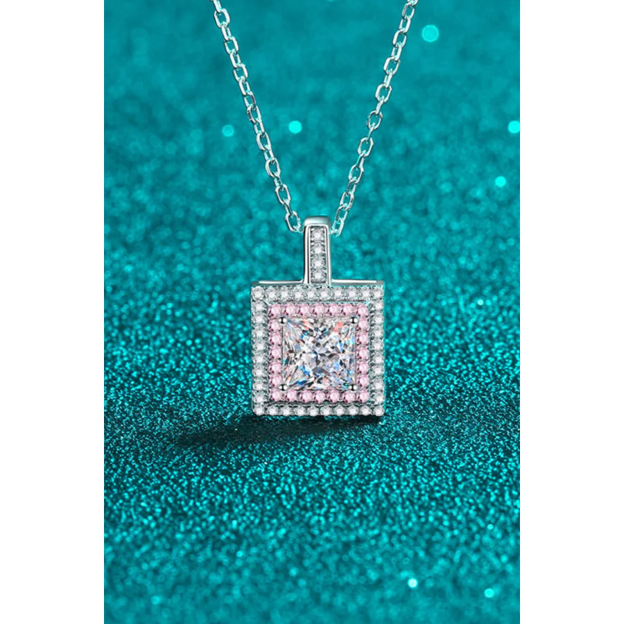 1 Carat Moissanite Square Pendant Chain Necklace