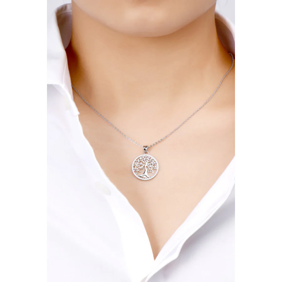 925 Sterling Silver Moissanite Tree Pendant Necklace
