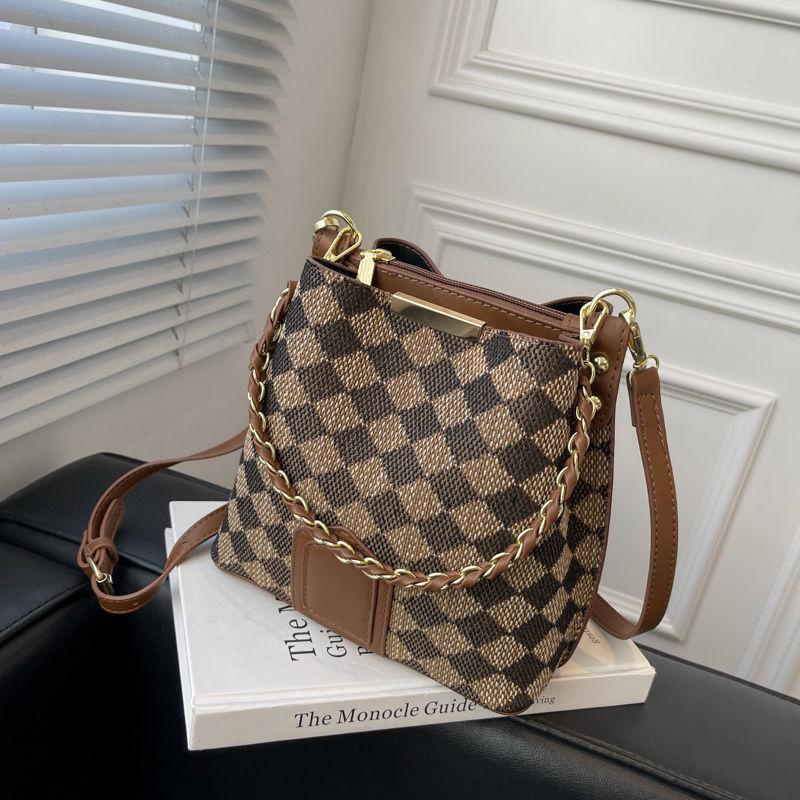 Fashion bucket bag High quality women's bag New advanced texture bucket bag Fashion leopard cross body bag Chessboard case handbag