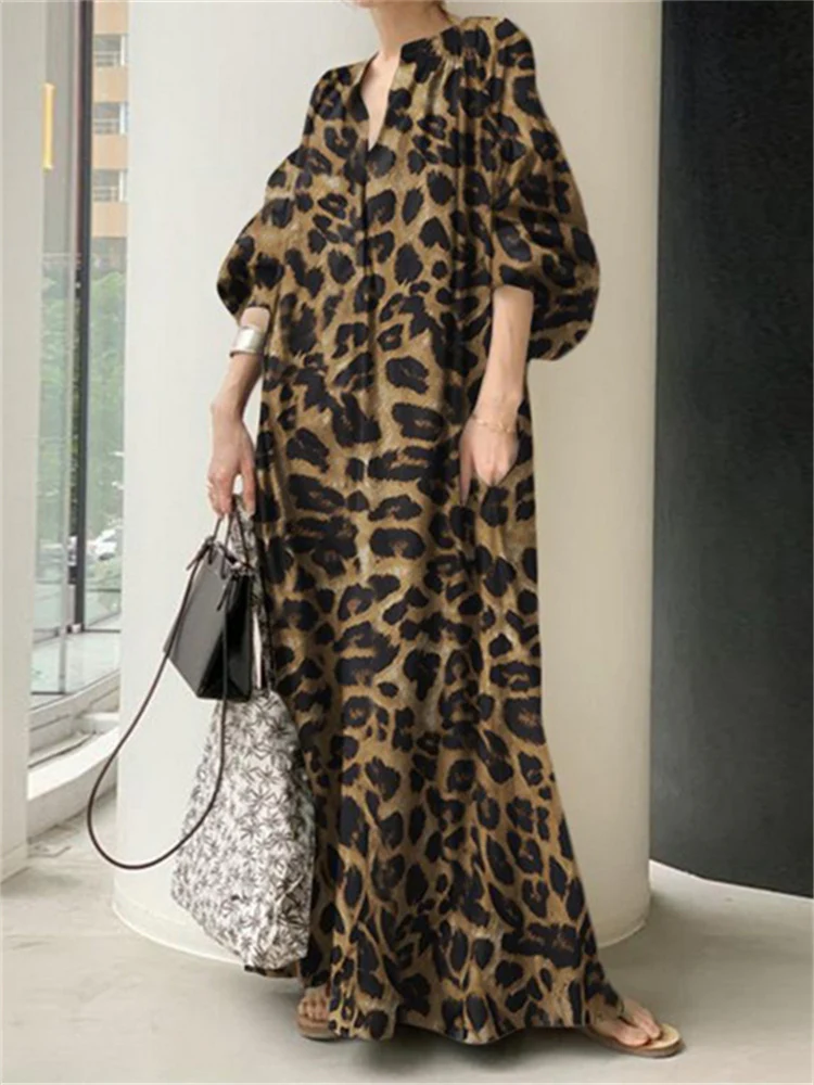 Leopard Printed Maxi Dress Women Long Dress