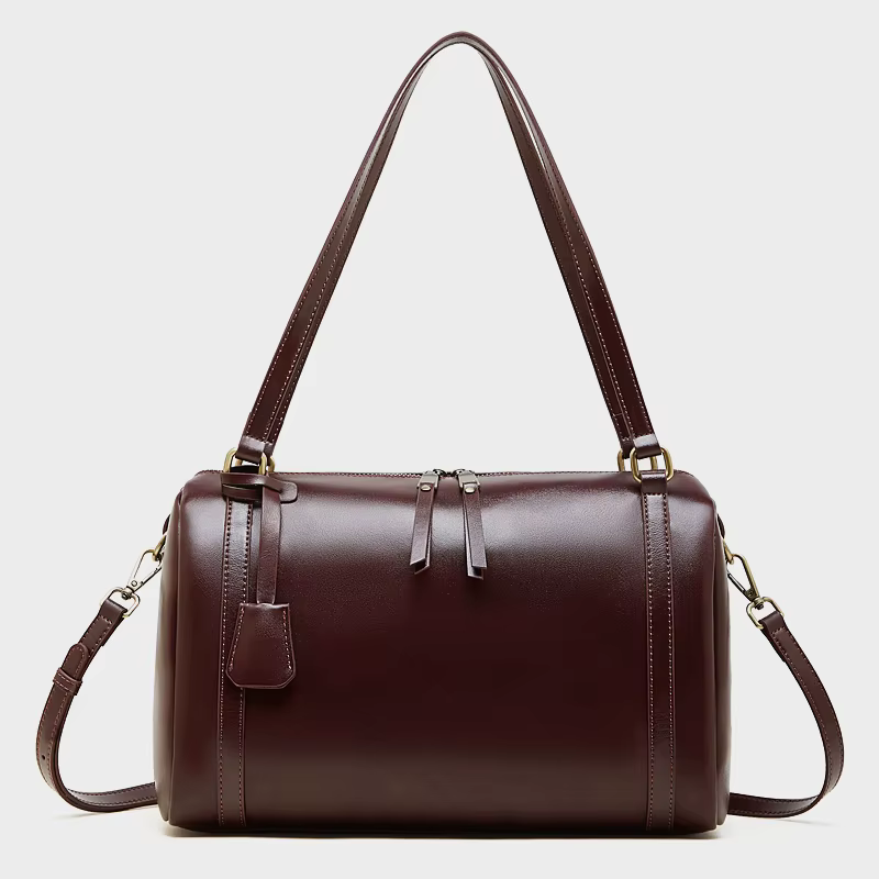 Vintage Genuine Leather Boston Crossbody Shoulder Bags For Women 2025 Luxury Designer Office Underarm Ladies Handbags