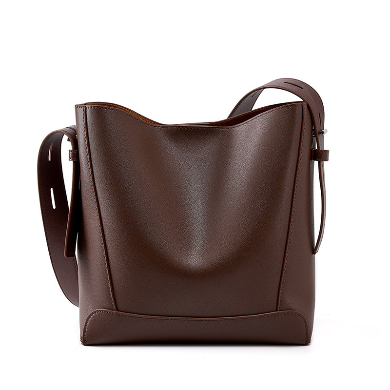 Autumn & Winter Genuine Leather Brown Bucket Bags Shoulder Underarm Bags for Women Leather Handbags for Ladies Luxury Tote Bags