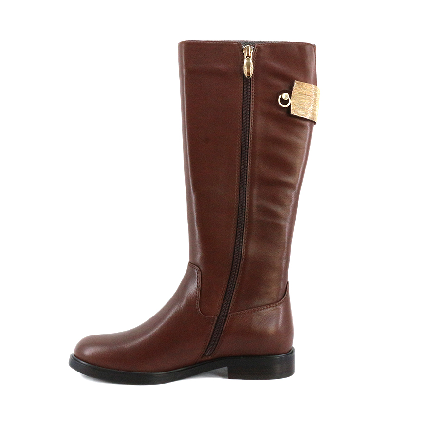 Factory Wholesale Real Leather Flats Winter Brown Knee High Women Warm Boots